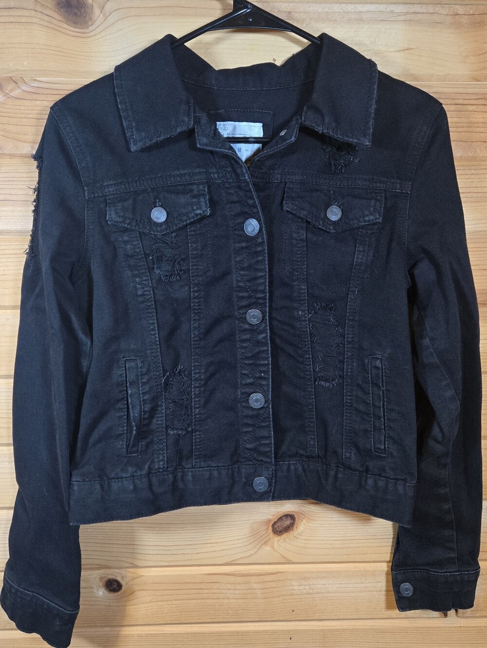 Mudd Denim Jacket Medium Black Distressed Cropped Street Skater 90s Goth Grunge